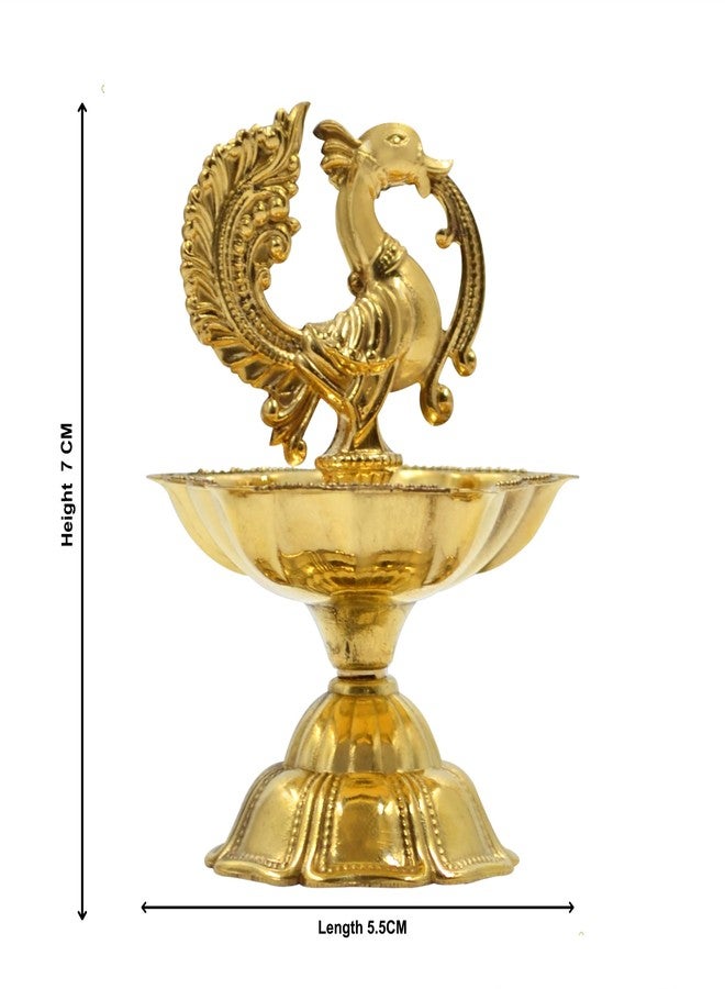 CraftVatika Pure Brass Diya, Peacock Design Brass Diya Set of 1, Kuthu Vilakku for Home Diwali Decor Items, Oil Wick Lamp Deepak Deepam (7 CM Height) - Image 4